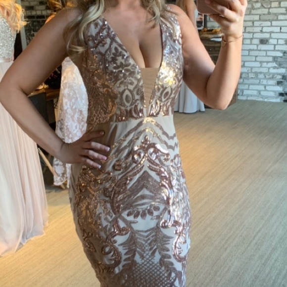 Rose Gold Sequin Bridesmaid Dress / Gown - Picture 2 of 4